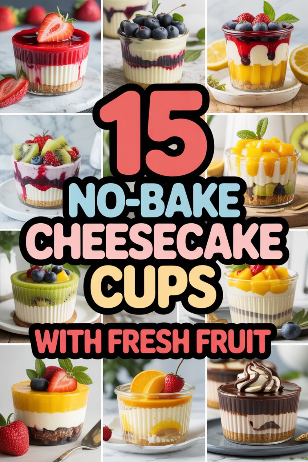 15 No Bake Cheesecake Cups with Fresh Fruit